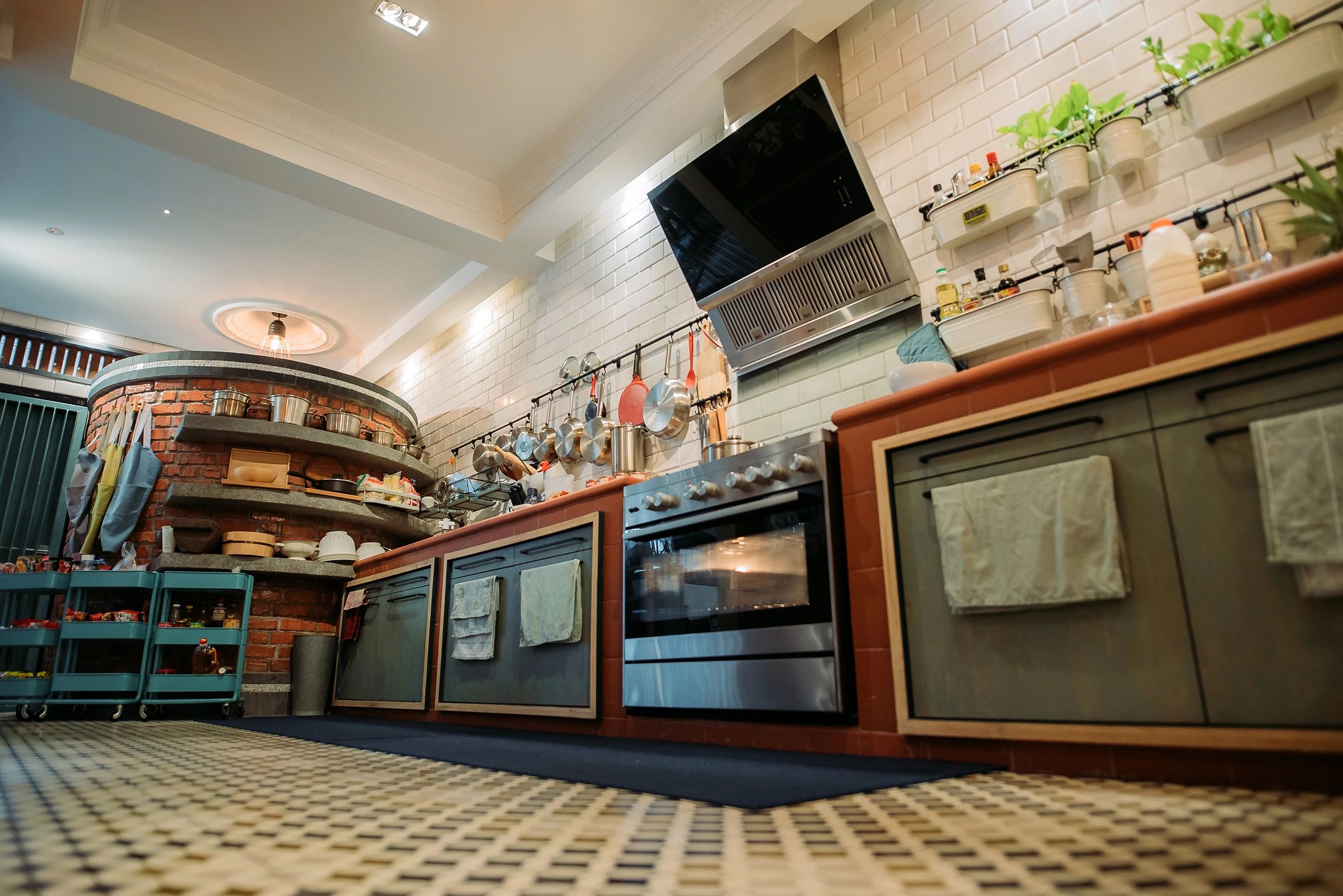 Modern kitchen with warm lighting