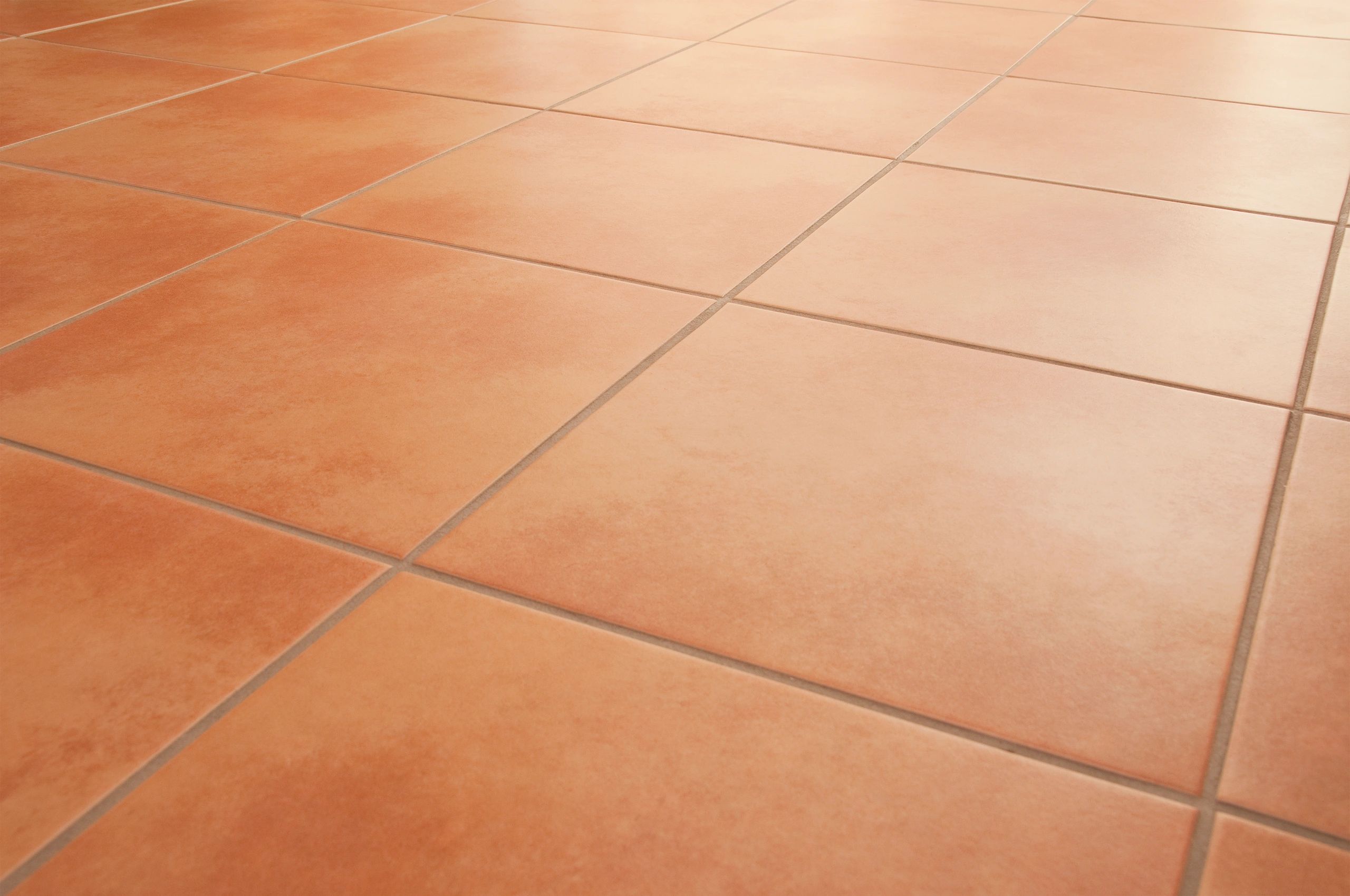 Clean terracotta tile floor perspective